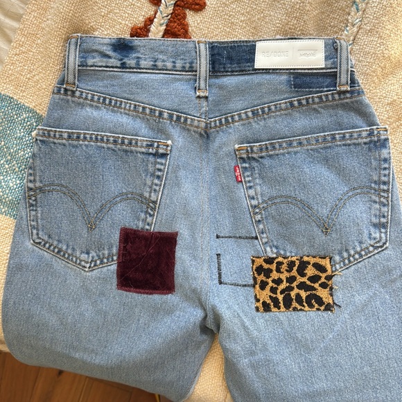 RE/Done Levi’s Indigo Patched 70s flare jeans size 24 - Picture 4 of 5